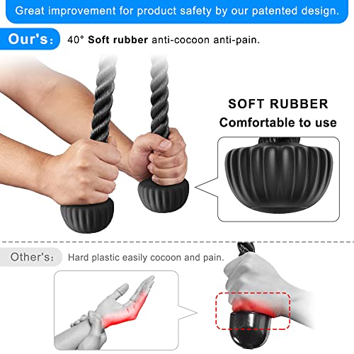 SELEWARE Rotating Straight Bar, Tricep Rope, Double D Row Handle, Rotating V Handle, Cable Machine Attachment with Non-Slip Soft Rubber Grip, Universal Attachment for Cable Machines - color: Black Rubber Tricep Rope - 28inch