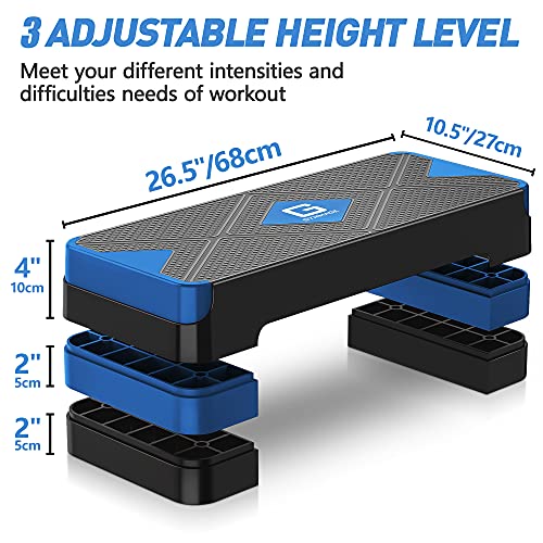 GYMMAGE Aerobic Exercise Step, Adjustable Height, | Aerobic Workout Step Platform for Exercise, 26.5" Step Deck with Adjustable Height, Women Home Gym Cardio Fitness - color: Blue