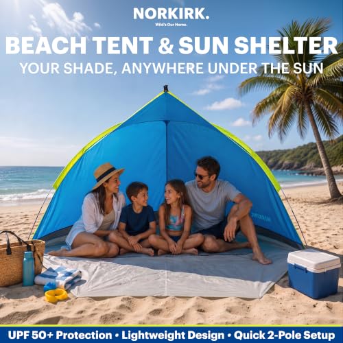 Beach Tent Sun Shelter – UPF 50+ UV Protection, Lightweight Portable Pop-Up Canopy, Windproof Shade with Sandbags, Carry Bag for Beach, Camping & Outdoor Travel (Dark Blue) - color: Dark Blue