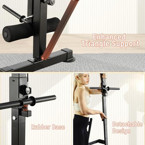 MAIDOMA 8 IN 1 Standard Weight Bench Set with Leg Extension and Leg Curl, Fast Folding & Adjustable Workout Bench for Home Gym,Adjustable Bench Press with Squat Rack.（US Stock） - color: coarl red