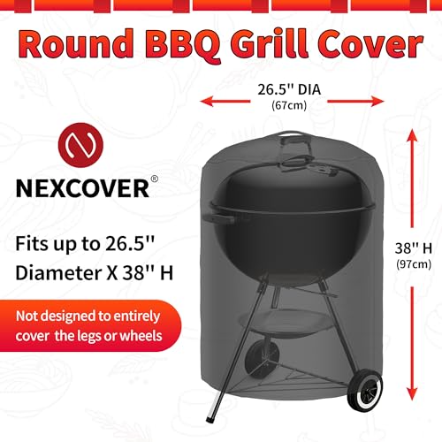 NEXCOVER Kettle Grill Cover-26.5 Inch Charcoal BBQ Smoker Cover Round for Barbecue, Fade & UV Resistant Small Waterproof Weather Resistant Material for Weber 22" Charcoal Grill - size: Round 26.5"Dia