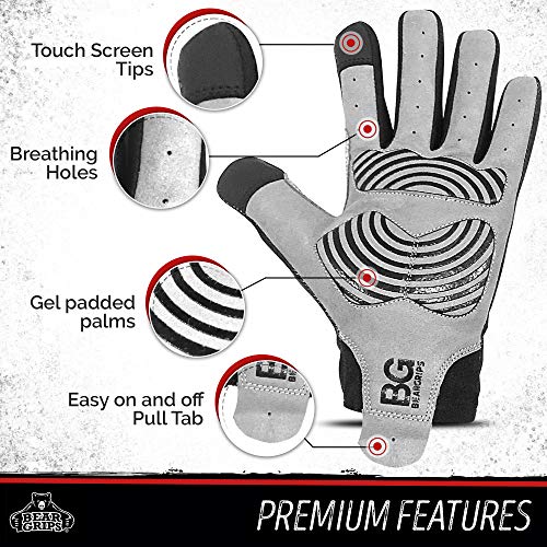 Bear Grips Weight Lifting Gloves for Men & Women | Half Finger Lifting Gloves | Full Finger Workout Gloves for Men | No Finger Exercise Gloves l Compression Weightlifting Gloves | Gym Gloves for Men - color: Black-Full Finger, size: Medium