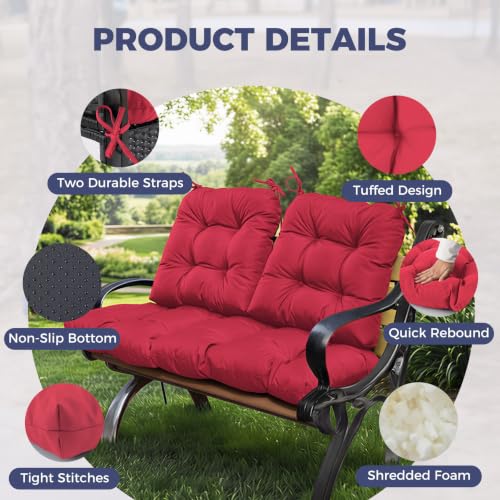 Wicker Chair Cushions of 3 Pieces, Waterproof Cushions for Patio Furniture, Tufted Wicker Outdoor Furniture Cushions, 1 Patio Loveseat Cushion and 2 U-Shaped Cushions, 44"x19"x5", Burgundy - color: Burgundy