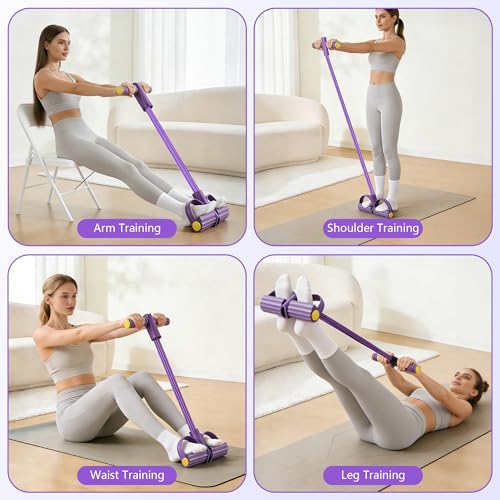 Upgraded Pedal Resistance Band with Handle, Soft Durable Fashion Puller Exercise with Thickened 6 Tension Ropes, Tube Pedal Resistance Device for Abdomen, Waist, Arm, Leg, Core/ABS - color: Purple