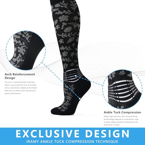 IRAMY Compression Socks Women Ankle Support Gradient Compression Wicking Moisture Knee High Socks 3 Packs - color: Black+grey-2 Packs, size: Medium