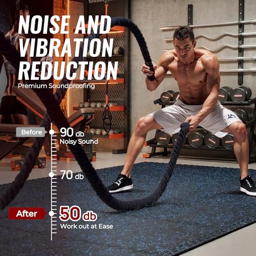 SUPERJARE 0.79'' Extra-Thick Exercise Equipment Mats, 48 Pcs 192 Sq Ft Rubber Top Floor Tiles with High Density EVA Foam, Interlocking Gym Flooring for Home Gym, Workout Mat, Black/Blue - size: 48 Tiles (192 Sq Ft)