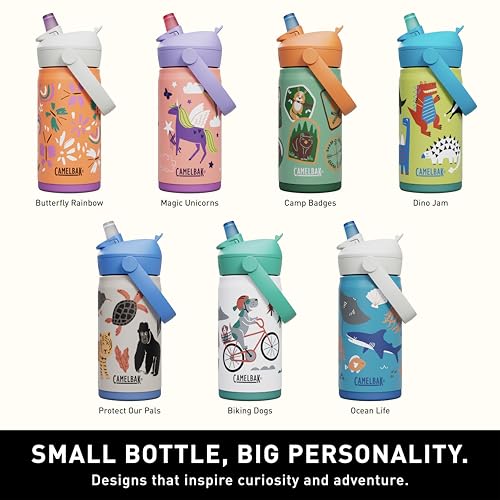 CamelBak Thrive Flip Straw Kids Insulated Stainless Steel Water Bottle with Bite Valve, Spill Resistant Easy Sip Design for School and Play, 12oz, Ocean Life - color: Ocean Life