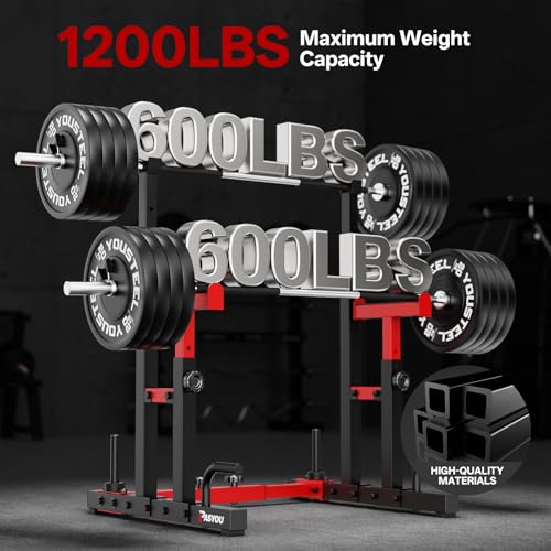 PASYOU Adjustable Squat Power Rack for Home Gym | Adjustable Free Weight Racks, Dual Steel Frame, Push-up Handles, with Dumbbell Storage, Heavy Strength Training for Home Gym - color: Red