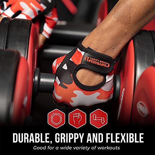 Contraband Pink Label 5217 Women's Design Series Camo Print Lifting and Rowing Gloves (Pair) - Lightweight Vegan Medium Padded Microfiber Amara Leather w/Griplock Silicone - color: Red, size: Large