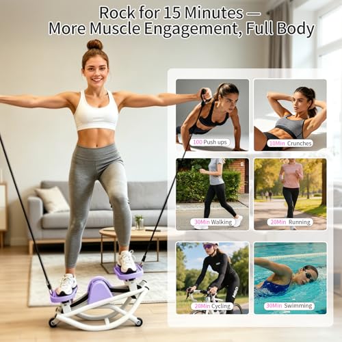 Rock Stepper, Side to Side Rocking Stepper Exercise Machine for Balance at Home, Low-Impact Lateral Stair Stepper with Resistance Bands & Digital Counter, 250 LBS Weight Capacity (Purple)