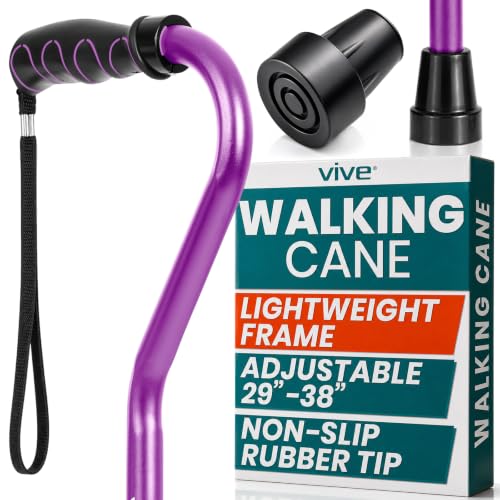 Vive Walking Cane for Women, Men, Elderly - Patented Offset Grip - Lightweight Adjustable Walking Aid with a Non-Slip Tip - Sturdy Balancing Mobility Aid for Seniors - color: Purple