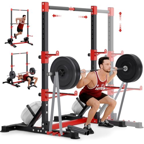YOLEO Smith Machine & Squat Rack Combo, Multi-Functional Power Racks with Adjustable Width & Pull-Up Bar, Cable Crossover Power Cage, Independent Dual-Pulley System for Home Gym Garage Basement - style: Extended Squat Rack