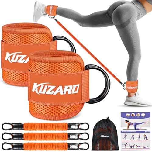 KUZARO Ankle Resistance Bands with Cuffs, Ankle Weights Bands for Working Out, Women Leg and Glutes Workout Equipment, Exercise Bands for Kickbacks, Butt and Booty Trainer, Home Gym Fitness Equipment - color: Orange