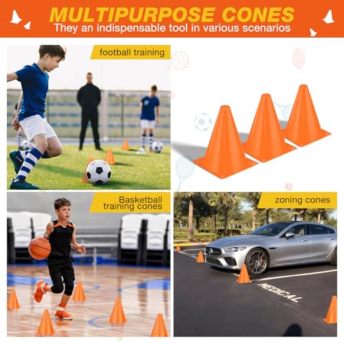 36pcs Cones 7 Inch Soccer Cones and Plastic Traffic Cones, Durable Cones for Sports Training, Ideal for Soccer, Basketball, Football, Skating, and Agility Drills Practice - color: orange