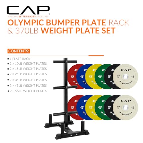 CAP 2-inch Olympic Bumper Plate Weight Set | 100-370 lbs | Multiple Colors | Storage Rack Optional - size: 370 lb - Set with Rack, style: COMPETITION