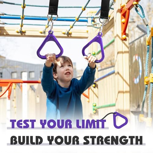 LadyRosian Trapeze Bar Swing Monkey Bars Hanging Ninja Rings Warrior Slackline Obstacle Course Kits for Kid Playground Equipment Accessories (Purple) - color: Purple