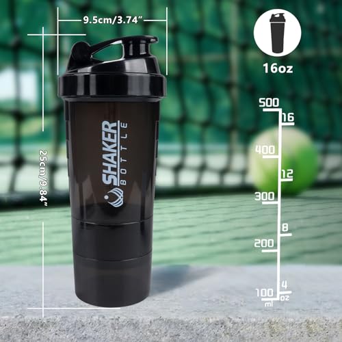 XTK Shaker Bottle 16OZ Protein Shaker Bottles with Mix Ball Sports Water Bottle Leak Proof GYM Cup for Protein Mixes with Powder Storage & Pill Organizer, Ideal for Pre Workout,BPA Free(black) - color: BLACK