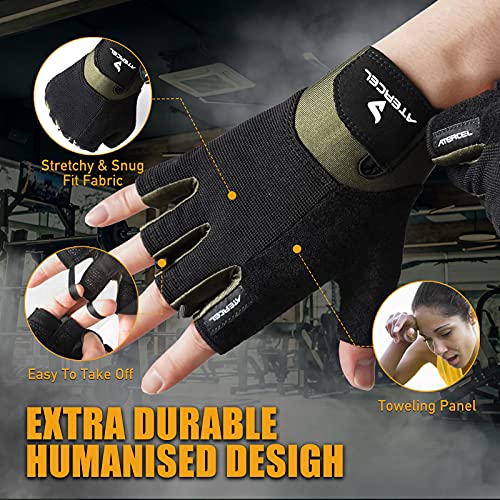 ATERCEL Workout Gloves for Men and Women, Exercise Gloves for Weight Lifting, Cycling, Gym, Training, Breathable and Snug fit - color: Green, size: Medium