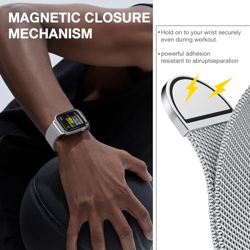 Stainless Steel Milanese Loop Compatible with Apple Watch Bands 38mm 40mm 41mm 42mm men and women, Magnetic Clasp Replacement for iWatch Ultra Series 11 10 9 8 7 SE 6 5 4 3 2 1 - color: Silver, size: 38/40/41/42mm(Series 11/10)