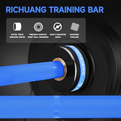 Ceramic Olympic Barbell 4/5/6FT – Short 2" Bar for Home Gym | Alloy/A3/45 steel. 400-500LB. 28mm knurled grip. Brass bushings. Squat, bench, deadlift, hip thrust. Fits standard plates. - color: Blue, size: 6FT-500LBS