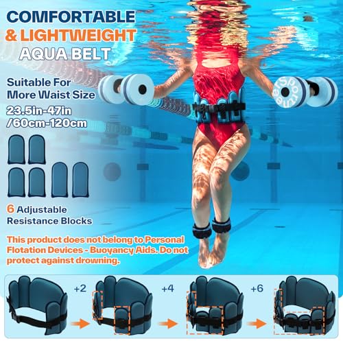 Sportneer Aquatic Exercise Equipment Water Aerobics Combo Set Includes High Density Water Weights Dumbbell Aqua Belt Water Ankle Weights for Pool Exercise Aquatic Therapy Pool Fitness Water Exercise - color: Aqua Blue, style: Aqua Fitness Set with 2lb Ank