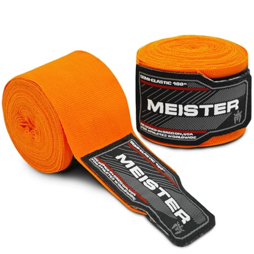 Meister Adult 180" Semi-Elastic Hand Wraps for MMA & Boxing (Pair) - color: Orange