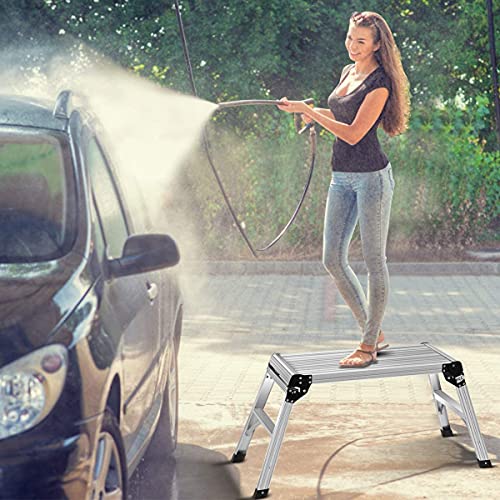 Aluminum Work Platform, Foldable Work Bench with Non-Slip Mats, Portable Bench Step Ladder, Car Wash Step Stool for Painting & Washing, Ideal for Home/Garage
