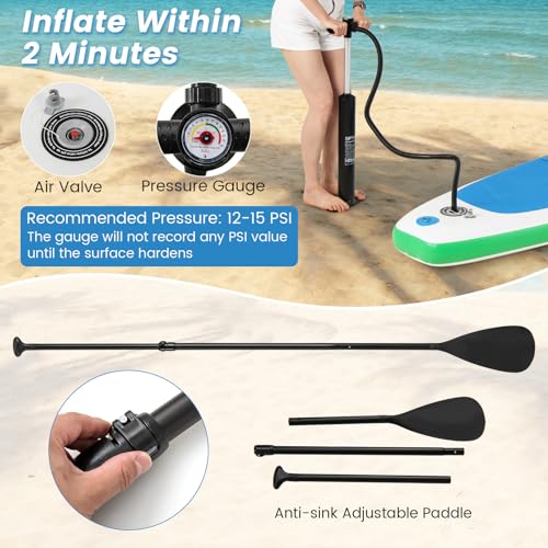 KOTEK 10FT/11FT Inflatable Paddle Board, SUP Paddleboard with Hand Pump, Safety Leash, Repair Kit, Carry Bag, Non-Slip EVA Deck, Stand Up Paddle Board for Youth & Adults - size: 11 FT, style: Sky Blue