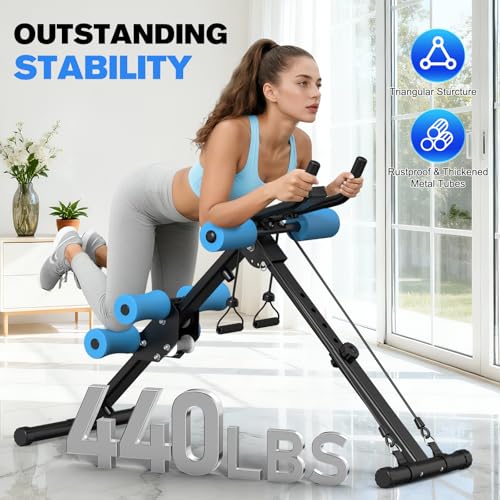 DERACY Ab Workout Machine Adjustable Ab Trainer Abdominal Trainer for Home Gym Foldable Ab Crunch Machine for Core 440 LBS - color: Blue