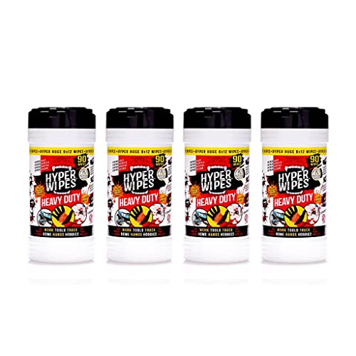 Juniper CLEAN Hyper Wipes, 4 Pack Heavy Duty Hand & Tool Cleaning Wipes, 8"x12" Multi-Surface Cleaning Wipes, Degreasing, All Purpose Cleaner, Mechanic, Work Wipes, 360 Count Canister - size: 90 Count (Pack of 4)