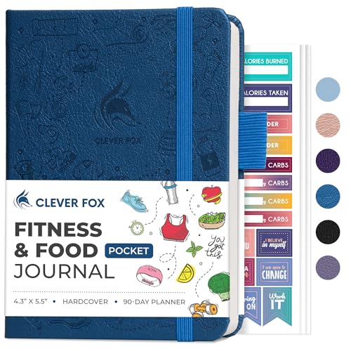 Clever Fox Fitness & Food Journal, Workout Planner, 4.2"x5.7" Mystic Blue | Lasts 3 months, undated hardcover exercise & weight loss journal for women, gym, diet, meal tracker, calorie counter book - color: Mystic Blue, size: Pocket (4.2" x 5.7")