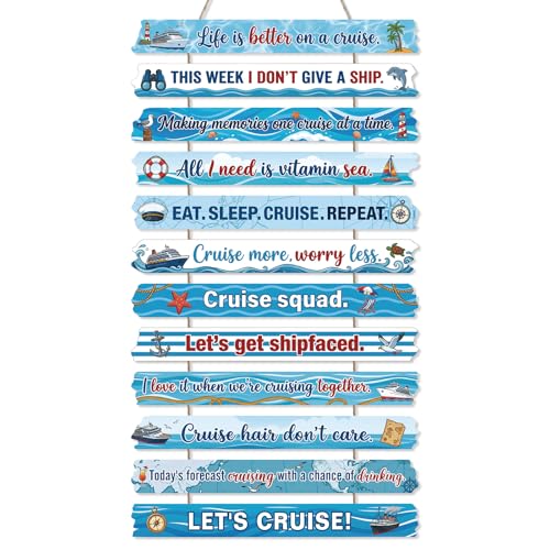 Thinkday Wooden Cruise Door Decorations Hanging Sign Large Ship Decor Banner Funny Boat Anchor Nautical Cabin Door Decor for Cruise Funny Travel Vacation Sign Accessories - color: Blue, style: Cruise Ship