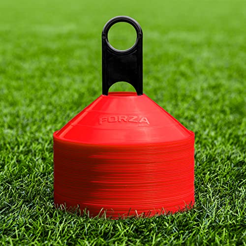 FORZA Multi-Sport Training Marker Cones | Pack of 50 or 1000 Soccer Cones in 8 Vibrant Colors - Durable Construction, Portability and Convenient Storage with Holder - color: Red, size: Pack of 50
