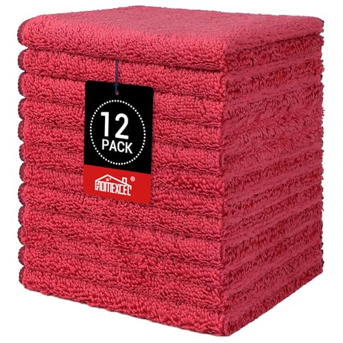 HOMEXCEL Red Microfiber Washcloths 12 Pack, Highly Absorbent and Soft Face Towel, Multi-Purpose Wash Cloths for Bathroom, Gym, Hotel, Spa and Kitchen,12x12 Inch - color: Red
