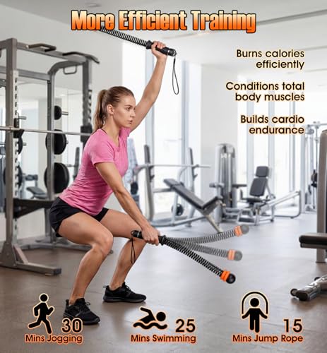 Weighted Ropeless Battle Ropes with Adjustable Resistance, Cordless Battle Rope for Home Gym & Apartment, Heavy Duty Portable Workout Equipment for Men & Women, High-Intensity HIIT & Cardio Training - color: Orange
