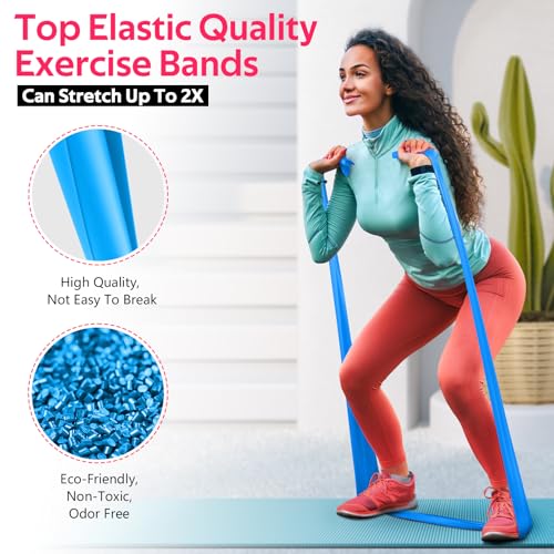 Resistance Bands for Working Out, Exercise Bands for Physical Therapy, Stretch, Recovery, Pilates, Rehab, Strength Training and Yoga Starter Set - color: Green ,Blue, Black, size: 4.9FT