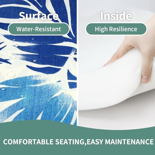 Outdoor Bench Cushion 48 x 18 inch Water-Resistant Patio Furniture Cushions for Garden Swing Porch Sofa Settee Pads with Handle and Adjustable Straps, Blue Leaf - color: Leaf Blue, size: 48x18x3 Inch-Rectangle (1 Pack)
