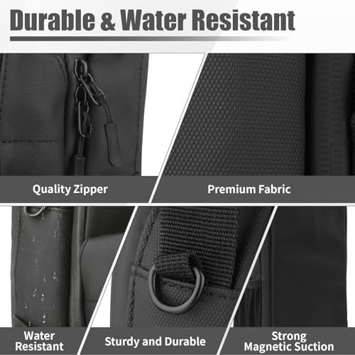 Magnetic Gym Bag with Phone Holder, Water Bottle Carrier, 4 N52 Magnets | Phone holder is stored inside the interior pocket; front elastic cords secure a damp towel and pockets organize essentials.