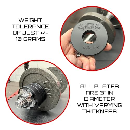 Micro Gainz Standard 1-Inch Center Hole Fractional Weight Plates Set of 2 Plates, Choose Set (.25LB-1.25LB), Designed for Standard 1-inch Barbells & Dumbbells, Made In USA - color: 1lb Black