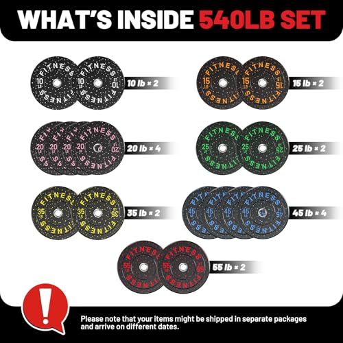 2" Bumper Plates Set Olympic Weight Plates for Barbell Strength Training | Papababe 2Inch Weights Plates Set, Floor Protective Plates, 20-600lbs Rubber Bumper Plates for Weightlifting, Bench Press - size: 540 LB SET, style: High Bounce