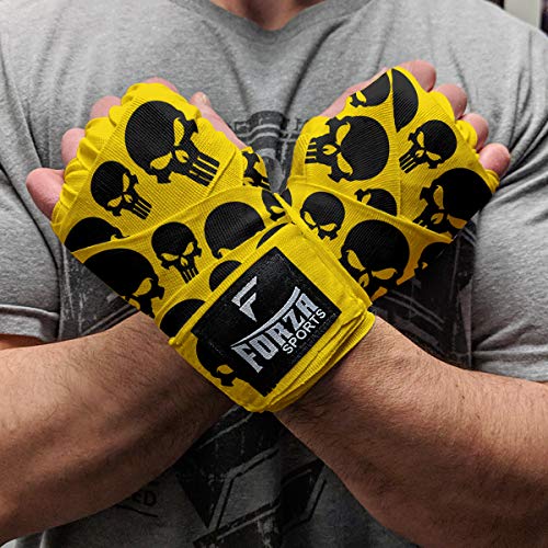 Forza Sports 180" Mexican Style Boxing and MMA Handwraps - color: Skulls Yellow
