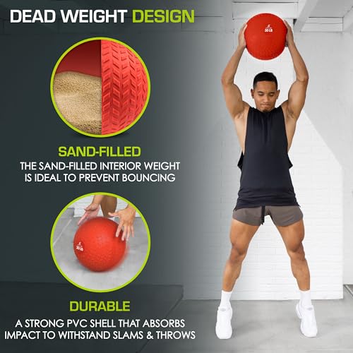 ProsourceFit Slam Medicine Balls 5, 10, 15, 20, 25, 30, 50lbs Smooth and Tread Textured Grip Dead Weight Balls for Strength and Conditioning Exercises, Cardio and Core Workouts - color: Red, size: 30 LB