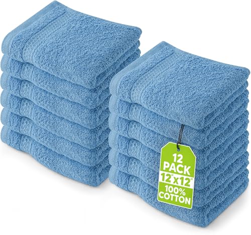Utopia Towels 12 Pack Premium Wash Cloths Set, 12 by 12 Inches, 100% Cotton Ring Spun, Highly Absorbent and Soft Feel Essential Washcloths for Bathroom, Spa, Gym, and Face, Electric Blue - color: Electric Blue, size: 12 Wash Cloths