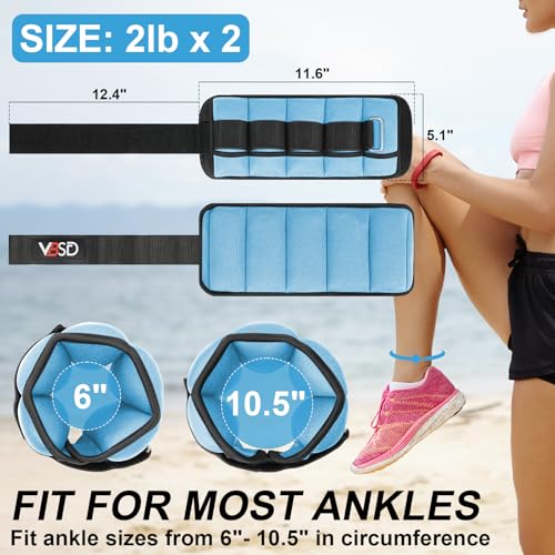 VBSD Adjustable Ankle Weights for Men Women, 2 4 6 8 10 lbs 1 Pair Leg Weight Straps, Weighted Ankle Weight Set with Removable Sandbags for Walking Running Yoga Physical Therapy Gym Home Workout - color: Blue, size: 2LBx2