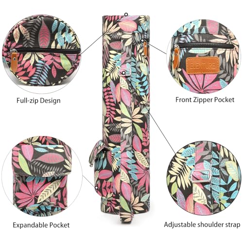 Yoga Mat Bag for Women & Men, Full-Zip Canvas Pilates Bag with Pockets | Lightweight Yoga Mat Carrier with Adjustable Shoulder Strap, Fits 1/4 & 1/3 Inch Thick Mats, for Studio Gym Travel Workout - color: Colorful leaves