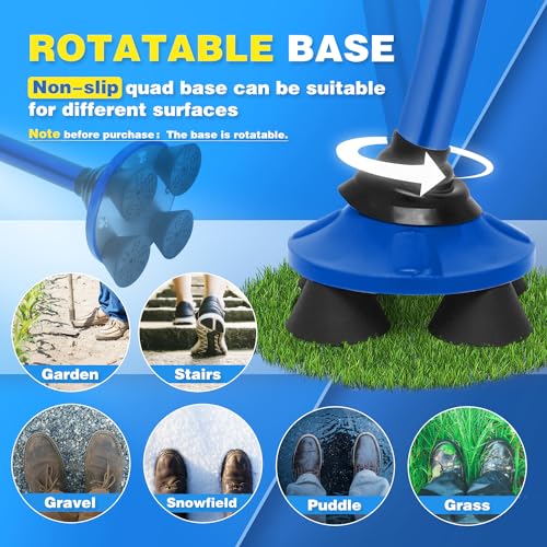 BigAlex Folding Walking Cane for Elderly Adjustable & Portable Walking Stick for Seniors,Pivoting Quad Base,Lightweight,Collapsible with Carrying Bag for Men/Woman - color: Blue(4'9"-5'6")