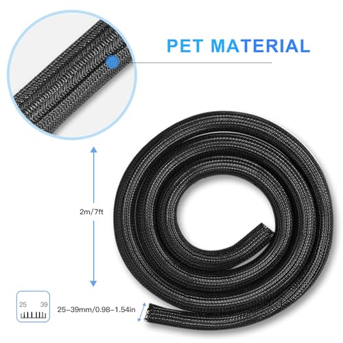 AGPTEK Cable Sleeve, 6.6ft - 1.5 inch Cable Management Desk Cord Cover Organizer Wire Hider for Home Office Computer TV Wire Loom Tubing Pet Proof Cord Protector from Cat Dog Chewing, Black - color: Black, size: 1.5"-6.6ft