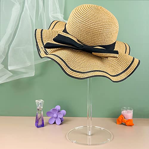 Acrylic Hat Stand and Wig Display Rack, 2pcs 17" Clear Hat Stands, Adjustable Height Hat Holder, Round Barbell Base - size: Round Base