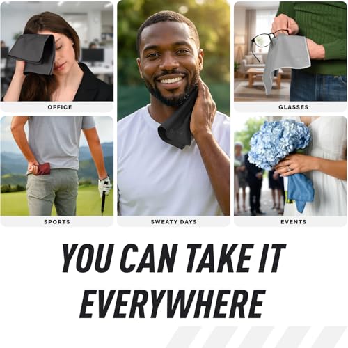 Pocket-Sized Sweat Towels - The Original Sweat Absorbing Handkerchiefs - Quick-Dry Microfiber Sweat Rags for Face, Hands, & Body - Men & Women - Gym, Sports, and Work (Greyscale: Large Size, 3 Pack) - color: Neutrals