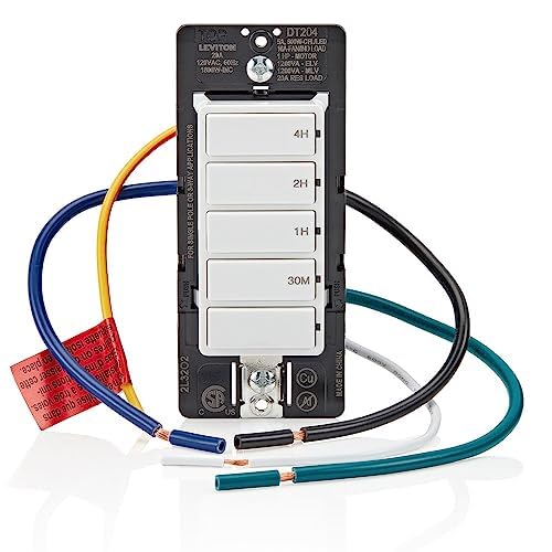 Leviton Countdown Switch for lights, attic, heaters, pool pumps, 30 min, 1-2-4 hour, Neutral Wire Required, 20A, 1 HP/16A Fan/Motor, Single Pole, Multi-Way or Multi-Timer, DT204-1LW, White - style: 1-2-4 hour, Neutral Wire Required
